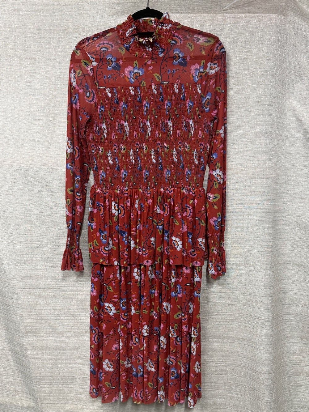 ✨ Chelsea & Violet Red Floral Smocked Mini Dress | Tiered Ruffle | Size Large